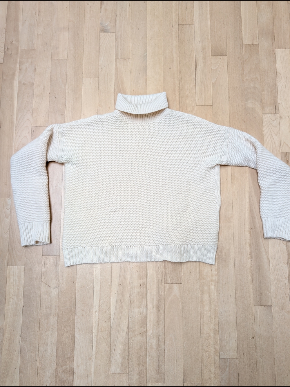 Cream Turtleneck Knit Sweater - Women